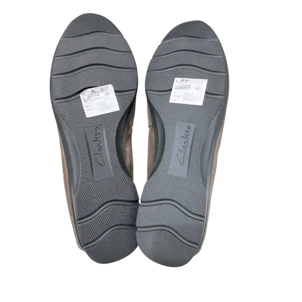 Clarks Collection‎ Flexible Slir-On Flats - Jenette Lase Pewter Suede,  Sz 9